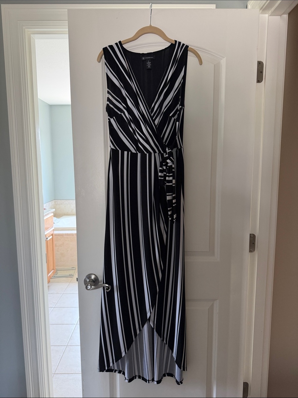 INC International Concepts Black and White Striped High-Low Wrap Dress